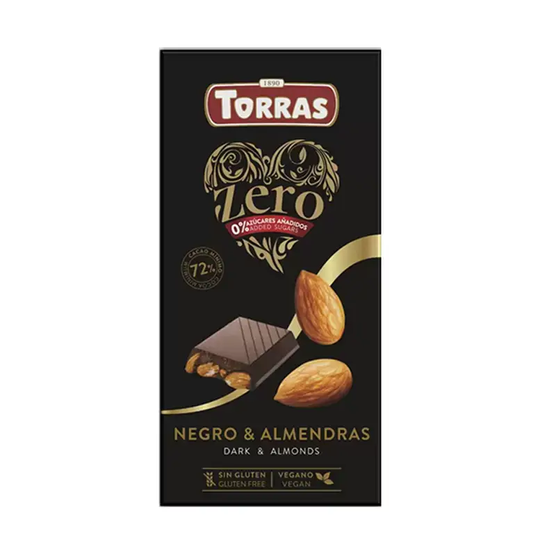 Chocolate negro con almendras 0% azúcares añadidos 150 gr. Torras