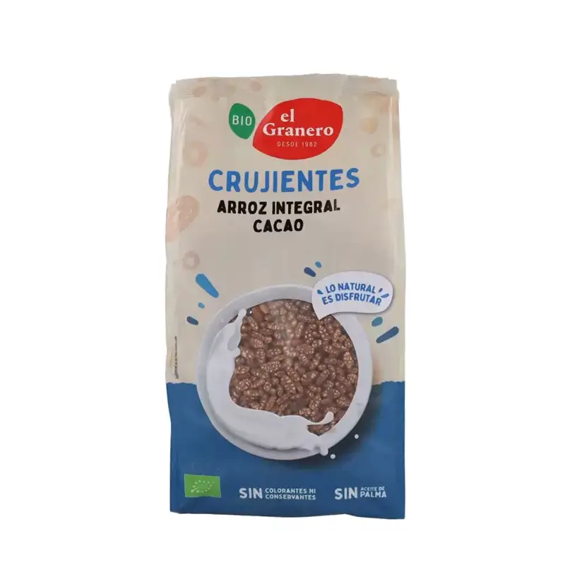 Arroz integral hinchado con cacao y sirope de ágave Bio 300 gr. El granero integral